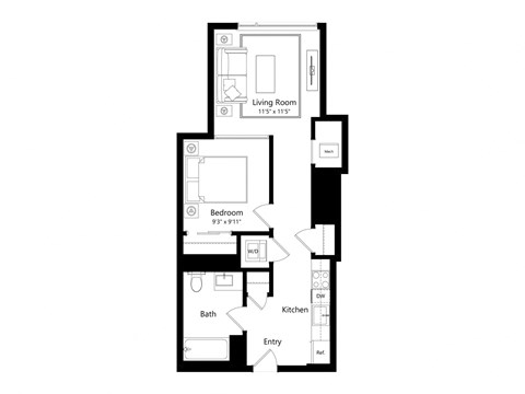 a floor plan of a unit with a bedroom and a living room